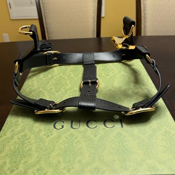 New Authentic Gucci GG Logo Leather Dog Harness - Picture 8 of 12